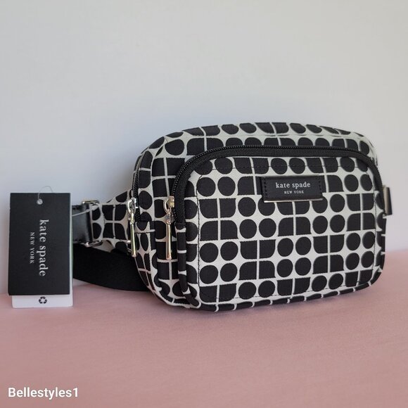 KATE SPADE Belt Bag Noel Jacquarded Printed Fabric Bag- Black Multi ⭐ - Picture 3 of 16